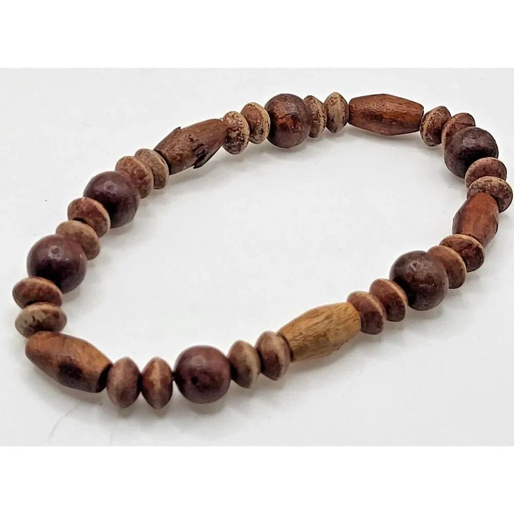 Bohemian Wooden Beaded Bracelet 8in anklet